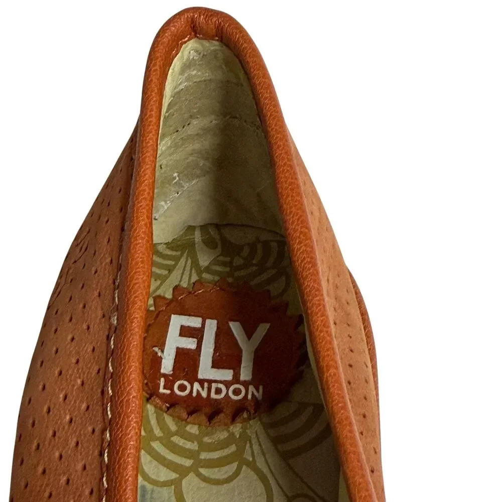 Fly London Leather Wedge Shoe Pump Slip On Women Orange 40 US 10